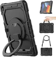 Timecity for iPad 9th/ 8th/ 7th Generation Case 10.2 inch (for iPad 9/8/ 7 Case): with Strong Protection, Screen Protector, Handle, Shoulder Strap, 360° Rotating Stand, Pencil Holder - Black