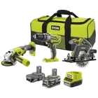 3 Piece RYOBI ONE+ 18V Cordless Combo Tool Kit Drill Circular Saw Angle Grinder