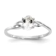 14K White Gold Polished Geniune White Topaz Birthstone Ring
