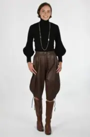 Vintage 1980s Leather Knickerbocker Pants Retro Lederhosen Trousers Brown Custom