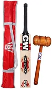 CW IKON Genuine Kashmir Willow BAT with Mallet Double Sided Knocking Mallet Kashmir Willow Cricket Bats for Leather Ball Full Size for Men