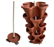 Large 5 Tier Stacking Planter Vertical Garden + Heavy Duty Steel Trolley Wheels