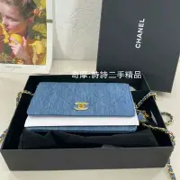 在飛比找Yahoo!奇摩拍賣優惠-二手正品 Chanel 香奈兒 牛仔單寧金球金扣woc鏈條包