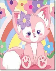 Paint by Numbers for Adults DIY Oil Paint by Number Adult Kit Paint by Numbers Adult Beginner Pink Flowers Fox 16x20"/40x50cm (Self-assembly Wooden Frame)