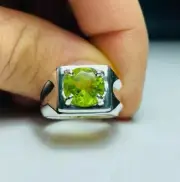Real Peridot Stone Ring Unisex Ring Sterling Silver 925