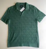 Abercrombie & Fitch Polo Johnny Collar Sweater Shirt Open Knit Texture Green NEW