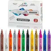 Acrylic Paint Pens for Rock Painting, Set of 12 Brush Markers, Medium Tip Craft Pens for Ceramic, Wood, Mugs, Glass, Metal, Fabric, Kindness Rocks, Best Art Crafters, Kids and Adults