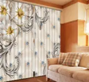 Metallic Luster Flower 3D Curtain Blockout Photo Printing Curtains Drape Fabric