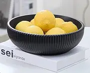 Charcoal Black Modern Concrete Large Decorative Bowl - Aesthetic Fluted Fruit Bowl for Kitchen Counter- Key Bowl for Entryway Table Decor- Decorative Bowls for Home Decor- Modern Moss & Potpourri Bowl