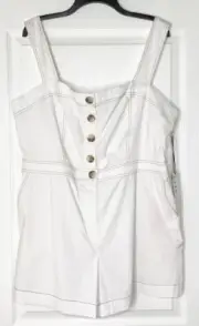 Nicole Miller White Beach Shorts Romper Playsuit Jumpsuit Cotton Linen XL 14/16