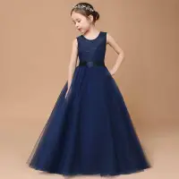 在飛比找蝦皮商城精選優惠-（尺寸150）出清藏青色蕾絲洋裝深藍色晚宴禮服女童長款表演洋