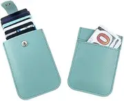 [Generic] Pull Out Card Holder, Stackable Slim Minimalist Multi-Card Slots Credit Card Holder, PU Leather Bank Card Holder with Press Button, Blue