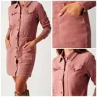 Faherty Jean Jacket Dress Organic Cotton Brownie Button Front Long Sleeve Large