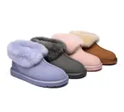 EVERAU® UGG Slippers Sheepskin Wool Collar Ankle Mallow - Chestnut / AU Ladies 12 / AU Men 10 / EU 43