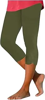 [Generic] Womens Capris for Summer Dressy Cropped High Waist Yoga Pants Comfy Stretchy Leggings Workout Compression Pants, Army Green-a, X-Large