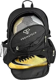 PROMATECH Sports Backpack Accommodates size 5 Soccer or size 7 Basketball, All in One Soccer Bag Design Laptop-Ready Efficiency, Cleat Storage for Champions, Hydration Mastery & Quick Access Zipper