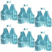 6x Kids Sequin Vest Bow Tie Set Costume 80s Party Dress Up Waistcoat - Sky Blue