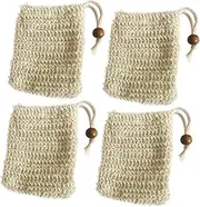 TOVINANNA 4pcs Natural Burlap Soap Foaming Net Pouch Face Washing Bag Drawstring Soap Holder for Home Travel