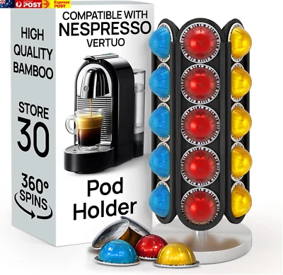 Rotating Coffee Pod Holder Stand Compatible with Nespresso Vertuo - Black