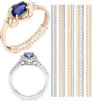 OntaRyon Ring Silicone Guard by – Pack of Gold and Clear Spirals for Loose Rings – Invisible Ring Size Adjuster – Ideal for Gold and Silver Jewellery – 10 Spirals – 4 Sizes – Easy to Attach, Golden & Clear Silicone