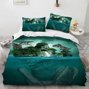 v969 Bed Sheets Dinosaur Bedding Sets Jurassic World Polyester Duvet Cover Sets Unique Dinosaur Bedding for Kids Adults Full King Twin Size 3-Piece Be