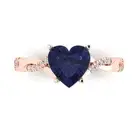 2.1 ct Heart Cut Sapphire Gemstone Solitaire with Accents Promise Ring Rose Gold