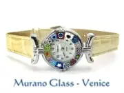 MURANO GLASS WATCH authentic CERTIFICATE Quartz SEIKO leather CHROME IVORY