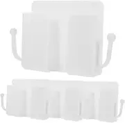 WOONEKY 4pcs Wall Mount Charging Station Sticky Phone Stand Remote Storage Box for Bedroom Convenient Organizer for Cell Phone and Tv Remote Simple Design for Home