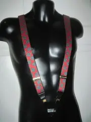 Cornerstone Men's Suspenders Red Blue Gold Geometric Print NWT