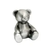 Pewter Plate Bear Money Bank Coin Tin Jar Saver Storage Container Silver 10cm