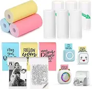 9 Rolls Mini Printer Paper 57mm*25mm Thermal Sticker Paper for Mini Pocket Receipt Bluetooth Printer for Photo,DIY,Note,Memo (3 White paper + 3 Colorful paper + 3 White Stickers)