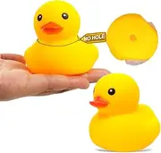 2 pcs Waterproof No Squeak Noise 3 inch Rubber Funny Yellow Duck/Duckies Bath/Pool/Water Float Toy Stuffed with Sealed Plug Without Hole or with No Hole for Kids in Bulk For Birthday Party Cake Topper