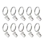 35mm Curtain Rings with Clips- 10Pack - Good for Curtains and Rods - Silver