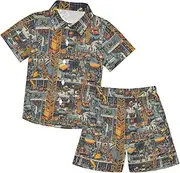 [Caihoyu] Little & Big Boy's Button Down Hawaiian Shirts and Shorts Set Toddler Baby Boy Outfit Infant Little Boy Gift