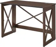 Stakmore Pre-Assembled Wood Folding Desk + 2 USB Ports & 2 Outlets Espresso New