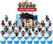 25Pcs Happy Birthday Cake Toppers Cupcake Toppers for Robot Block Party Decorations