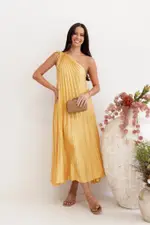 [PUP78] Cali One Shoulder Midi Dress - Saffron XS mustard
