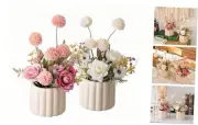 Artificial Hydrangea and Rose Bouquet with Small Ceramic Pot Spring Decor