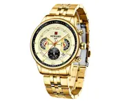 W08 Multifunctional Steel Band Sports Watch Luminous Waterproof Solid Steel Band 24 Hours Calendar Chronograph Watch for Man-Gold