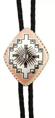 Southwest design COPPER DIAMOND SHAPED BOLO TIE w/ 40" cord Silver tips Rodeo