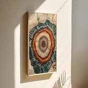 Petrified Wood Abstract Tree Ring Wall Art Earthy Blue Brown Nature Print Organic Rustic Decor Geological Artwork