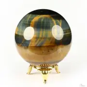 Gemstone 2.4" Blue & Gold Tiger's Eye Hand Carved Crystal Ball/Sphere, Healing