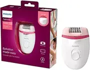 Philips Satinelle Essential Corded Compact Epilator for Legs - Includes Built-in Opti-Light, 2 Speed Settings and Travel Pouch, White/Pink, BRE255/00