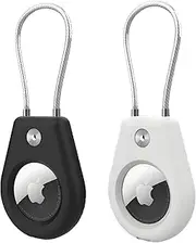 sweguard Apple AirTag Keychain Holder 2pack, Air tag Lock Case with Wire Cable, Ultra DurableAnti-Lost Protective Case Scratch-Resistant with Keyring for Luggage, Key, Backpack, Pet(Black+White)