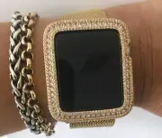 EMJ Series 1,2,3 Bling Apple Watch Yellow Gold Clear Zirconia Silver Case Bezel