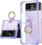 Airbag Phone Case Suitable for Samsung Galaxy Z Flip 4, Simple Fashion Transparent Shell for Z Flip4, Anti-Fall Protective Cover with Ring Bracket