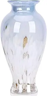 Murano Glass Vase - 11.8" Tall Hand Blown, Wide Mouth for Mantle or Dining Table, Small Blue White Wedding Decoration