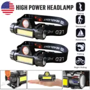 2x Headlamp COB LED Rechargeable Headlight Torch Work Light Bar Head Band Lamp