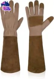 Long Gardening Gloves for Men & Women, Cowhide Leather Rose Pruning Gloves- Brea