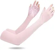 [YANYUESHOP] Summer Ice Sleeves Women's Ice Gloves Linen Lengthened Thin Riding Driving Ice Silk Sleeves (Color : B, Size : One Size)